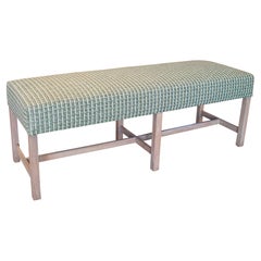 Modern Spanish Upholstered 6-Leg Wooden Bench
