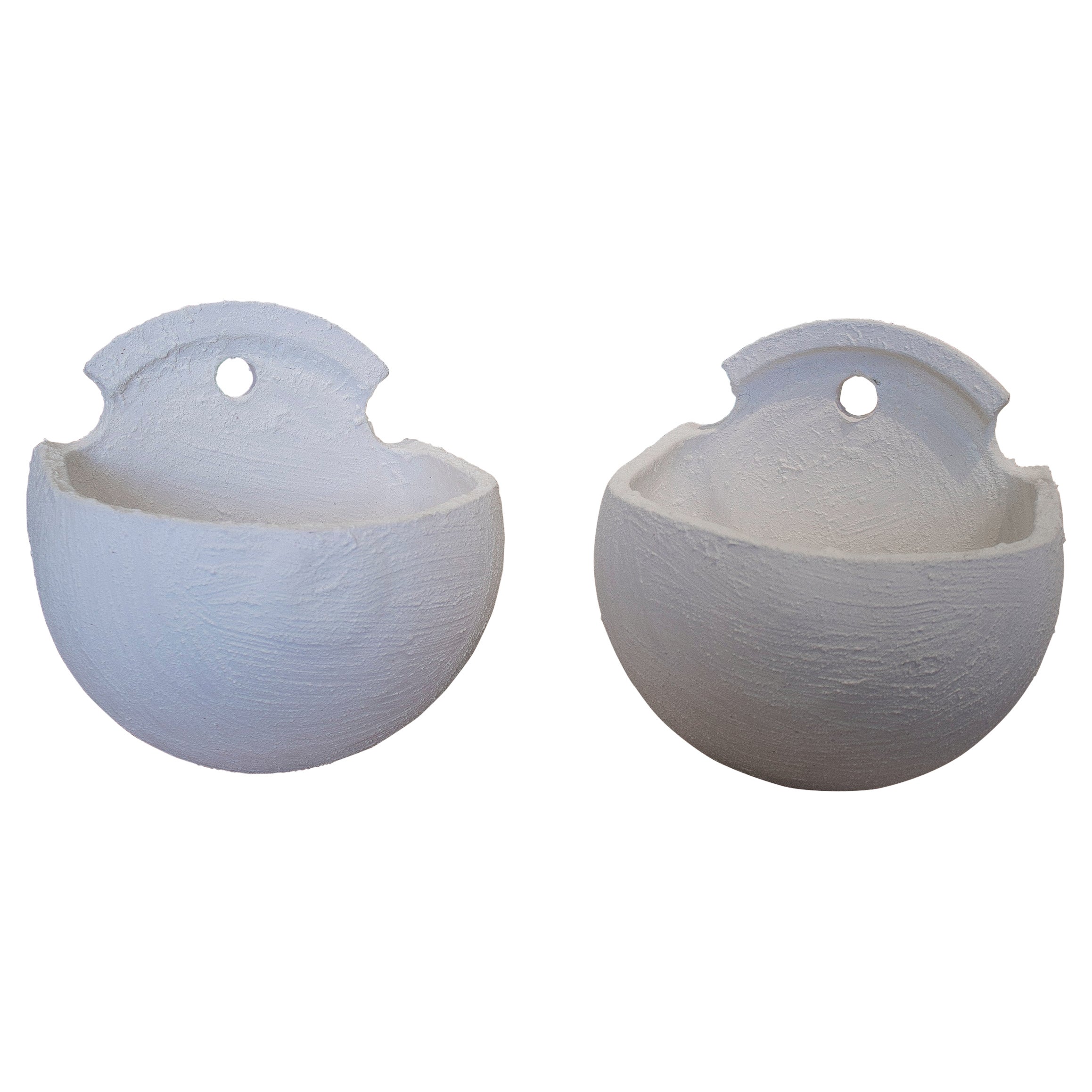 Pair of Modern Spanish White Wall Terracotta Ceramic Planters For Sale