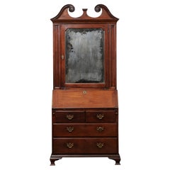 Antique 18th Century English Mahogany Bureau Bookcase with Mirrored Door