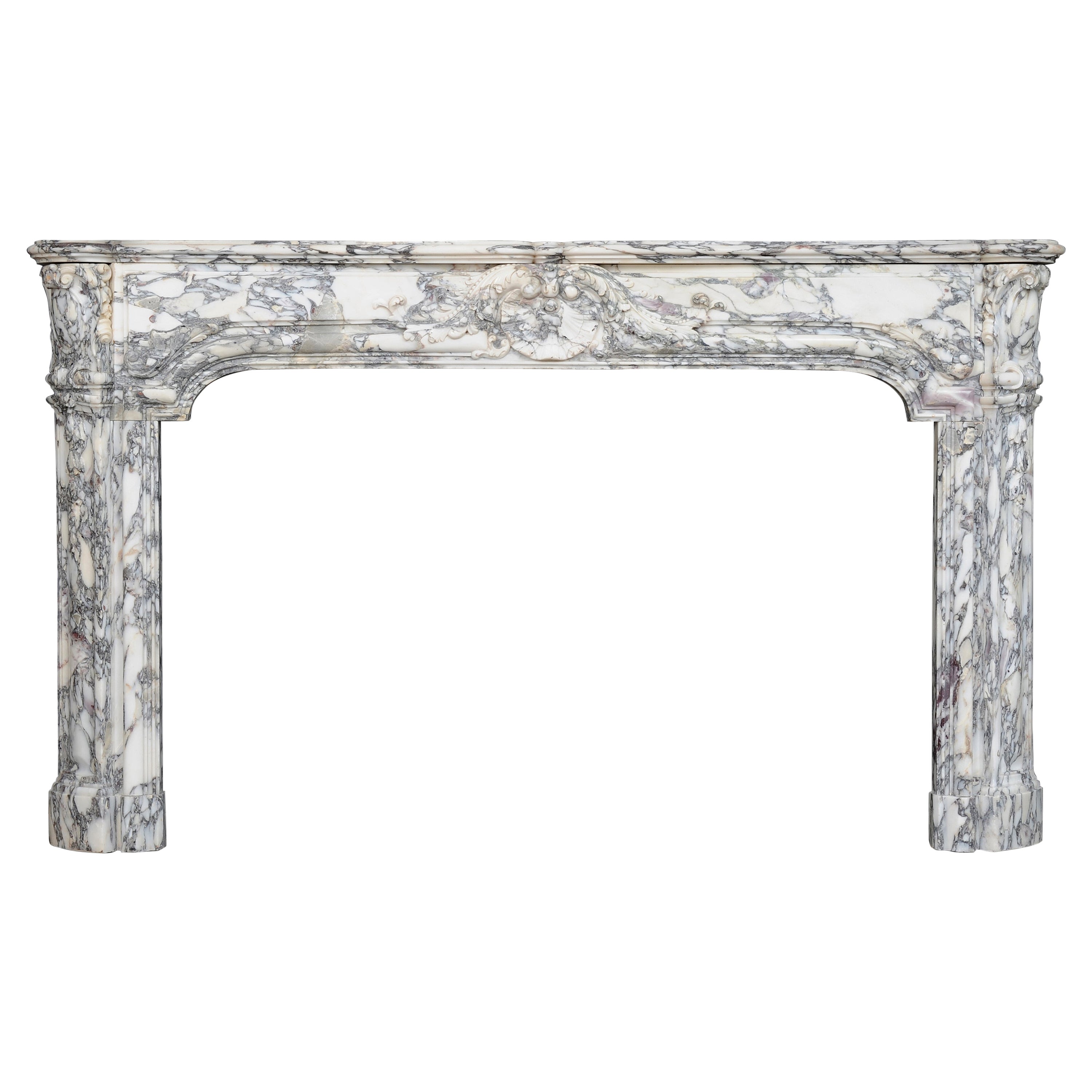 Beautiful Breche Marble Fireplace Mantel, Free Shipping For Sale