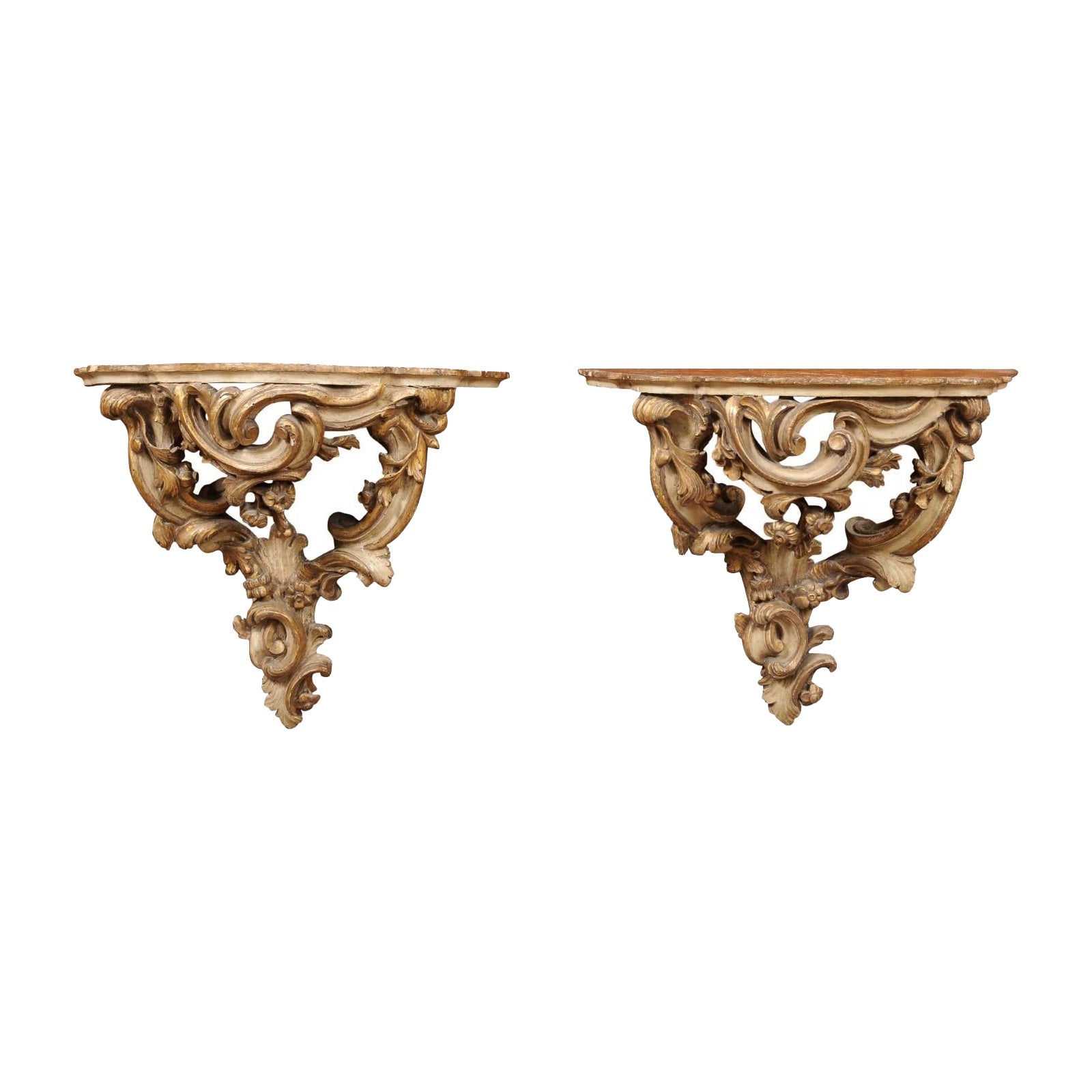  Pair of Large Louis XV Style Painted Wall Brackets, 19th Century France For Sale