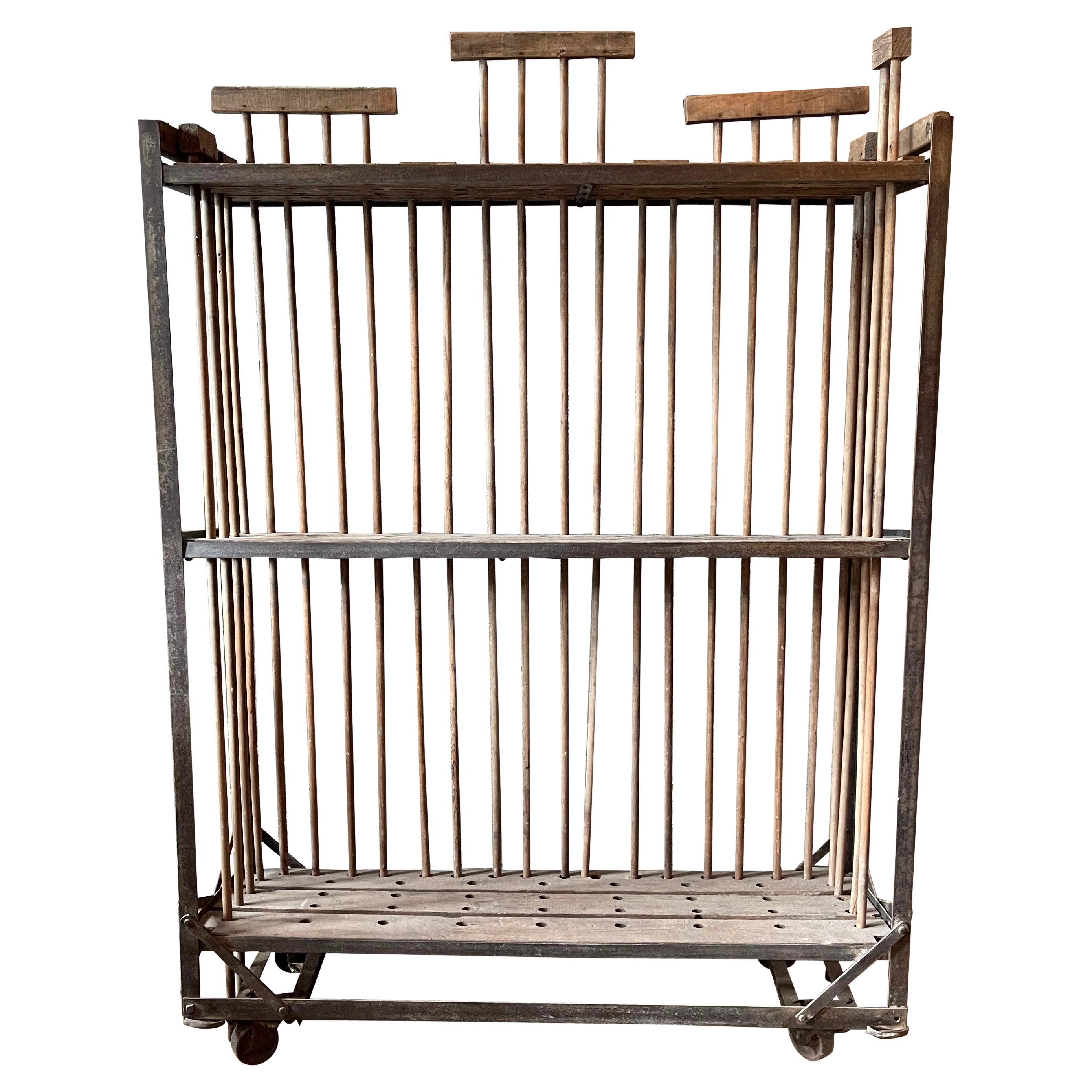 Industrial Rolling Maple and Angle Iron Rack