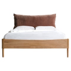 Richard Watson Frame and Pillow Bed King in Oak with Rose Velvet Upholstery