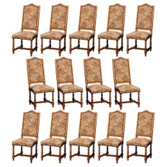 20th Century French Louis XIV Carved Oak Dining Room, Suite of 14 Chairs