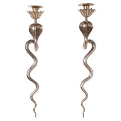 Pair of Enameled Brass Cobra Wall Sconces