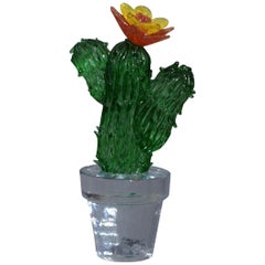 Murano Formia for Marta Marzotto Green Art Glass Cactus Plant, 1990