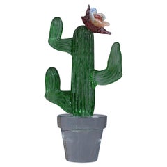 Plante cactus en verre d'art vert Murano Formia pour Marta Marzotto:: 1990