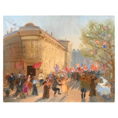 Vintage Oil Painting of the Russian National Day Celebration by Molodtsov