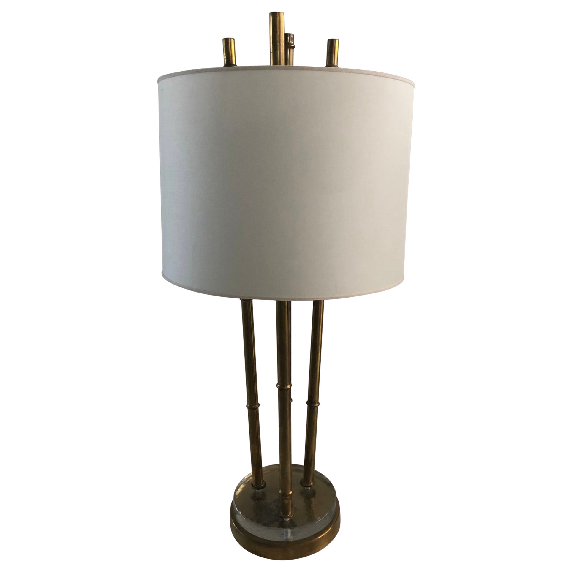 Murano Mid Century Round Brass and Glass Italian Table Lamp, 1950