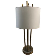 Murano Mid Century Round Base Brass and Glass Italian Couple Table Lamp, 1950