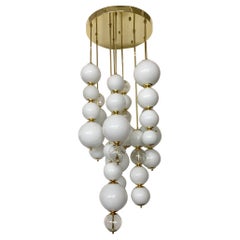 Murano Art Glass Round White Color and Transparent Chandelier and Pendant, 1980