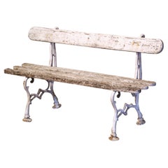 Early 20th Century French White Painted Wood and Cast Iron Garden Bench