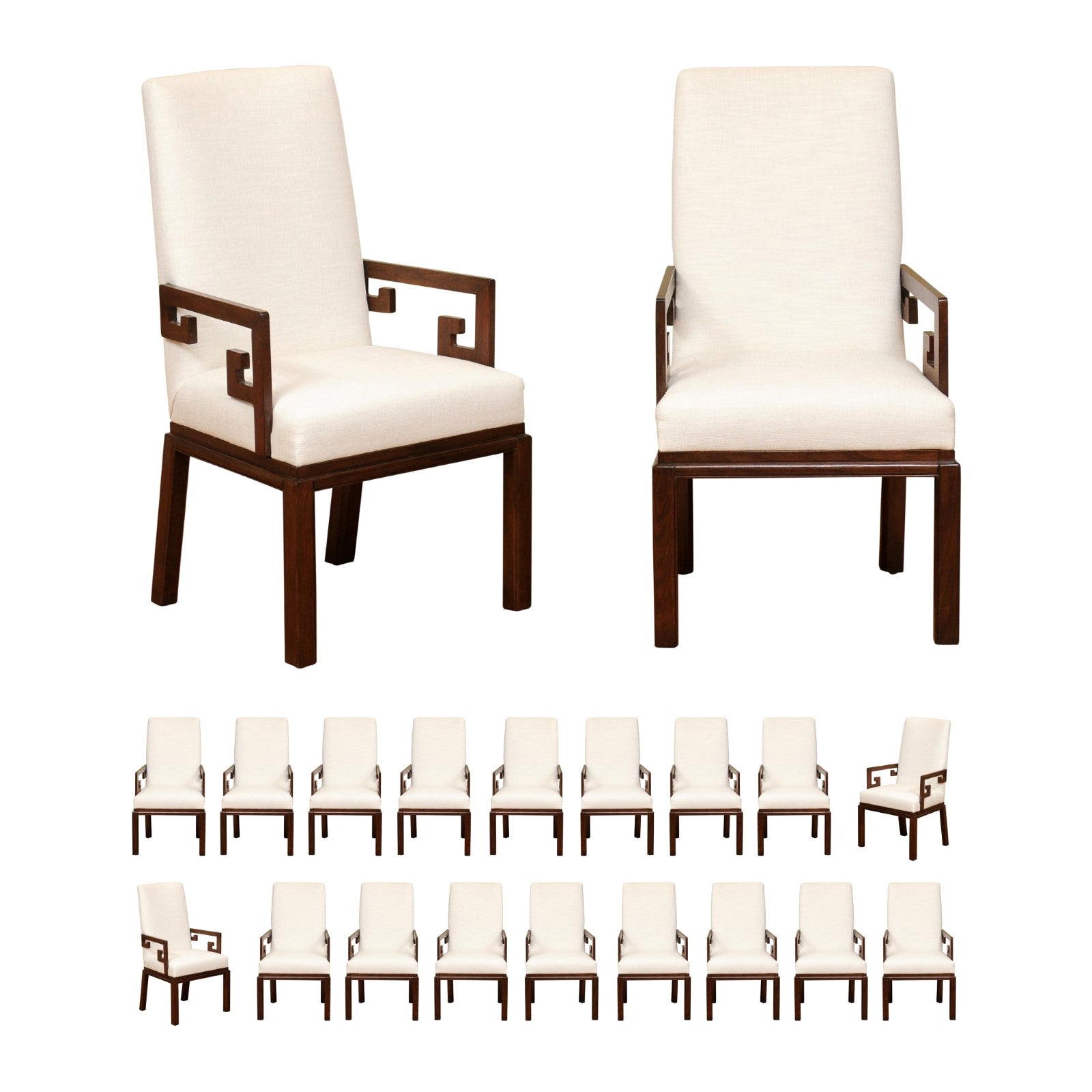 All Arms, Sublime Set of 20 Greek Key Chairs by Michael Taylor, circa 1970