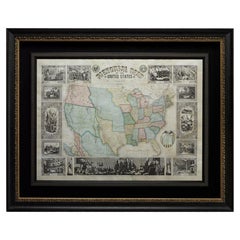 Antique 1847 "Pictorial Map of the United States" by Ensign and Thayer