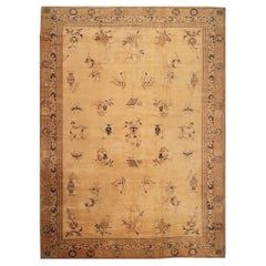 Hand-Knotted Antique Indochinese Rug in Gold with Beige-Brown Patterns