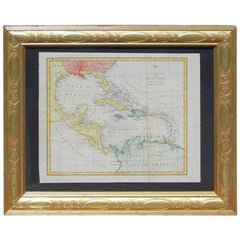 English Map of West Indies with a Gilt Wood Frame Under Glass, Late 19th Cent