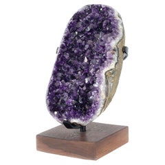 High Quality Deep Purple Amethyst Crystal Cluster on wooden stand