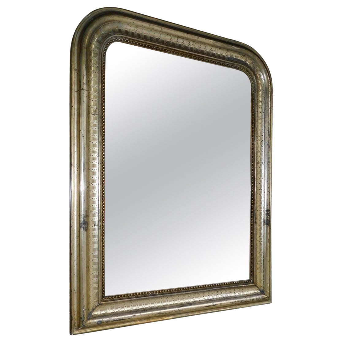 French Louis Philippe Silver Gilt Wall Mirror with Orig. Wood Backing, C. 1830