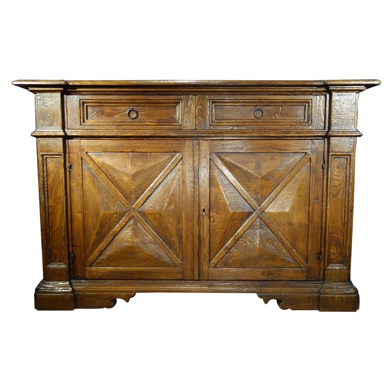 17th C Style AREZZO GRANDE Italian Old Chestnut Credenza with Renaissance  finish For Sale at 1stDibs