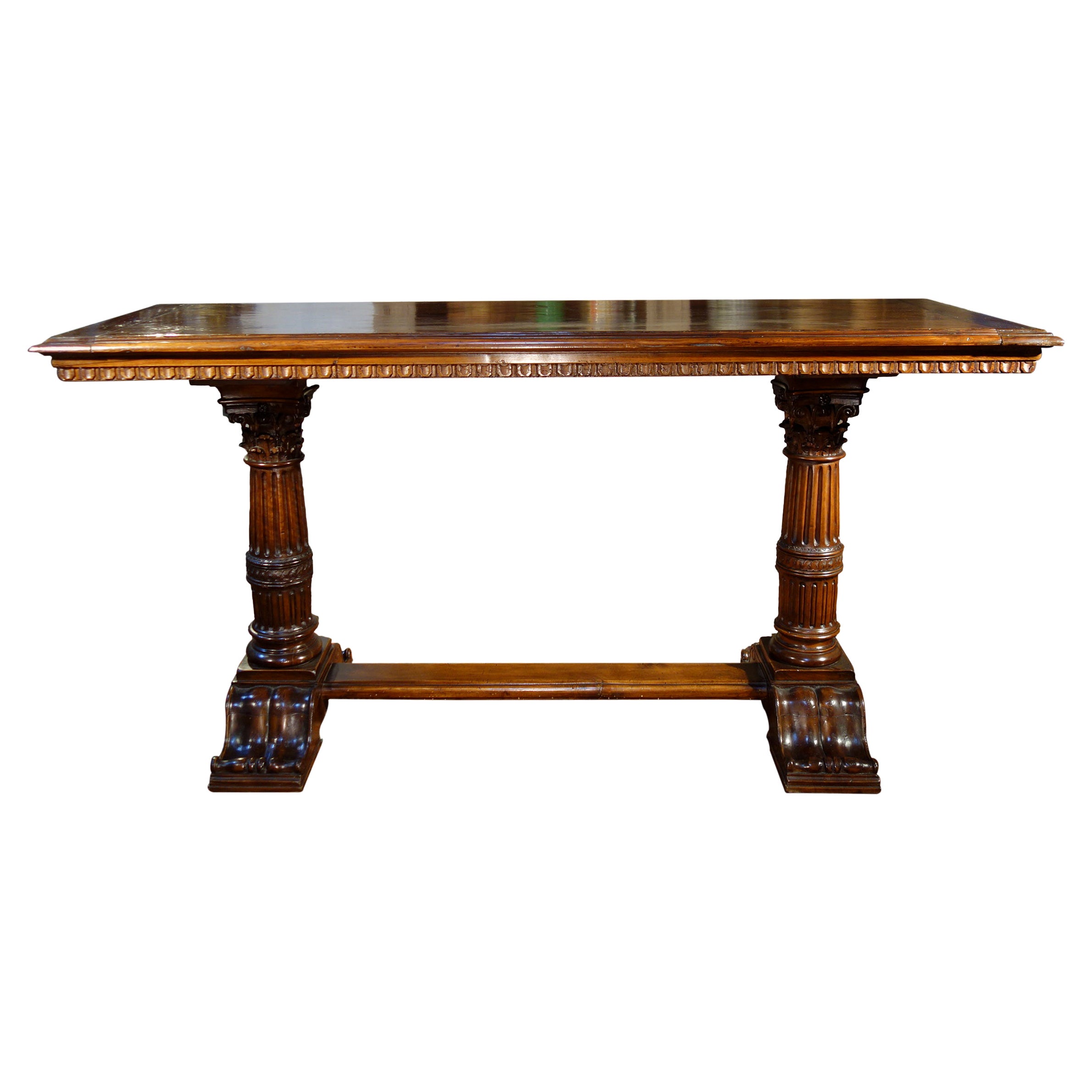 Antique Italian Renaissance Style Solid Carved Walnut Console, Florence 1820
