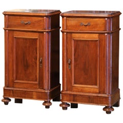 Pair of 19th Century French Louis Philippe Walnut and Marble Top Bedside Tables 