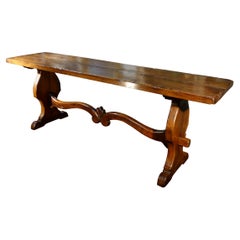 19th Century Italian Walnut Refectory Table with Carved Crosspiece Circa 1840