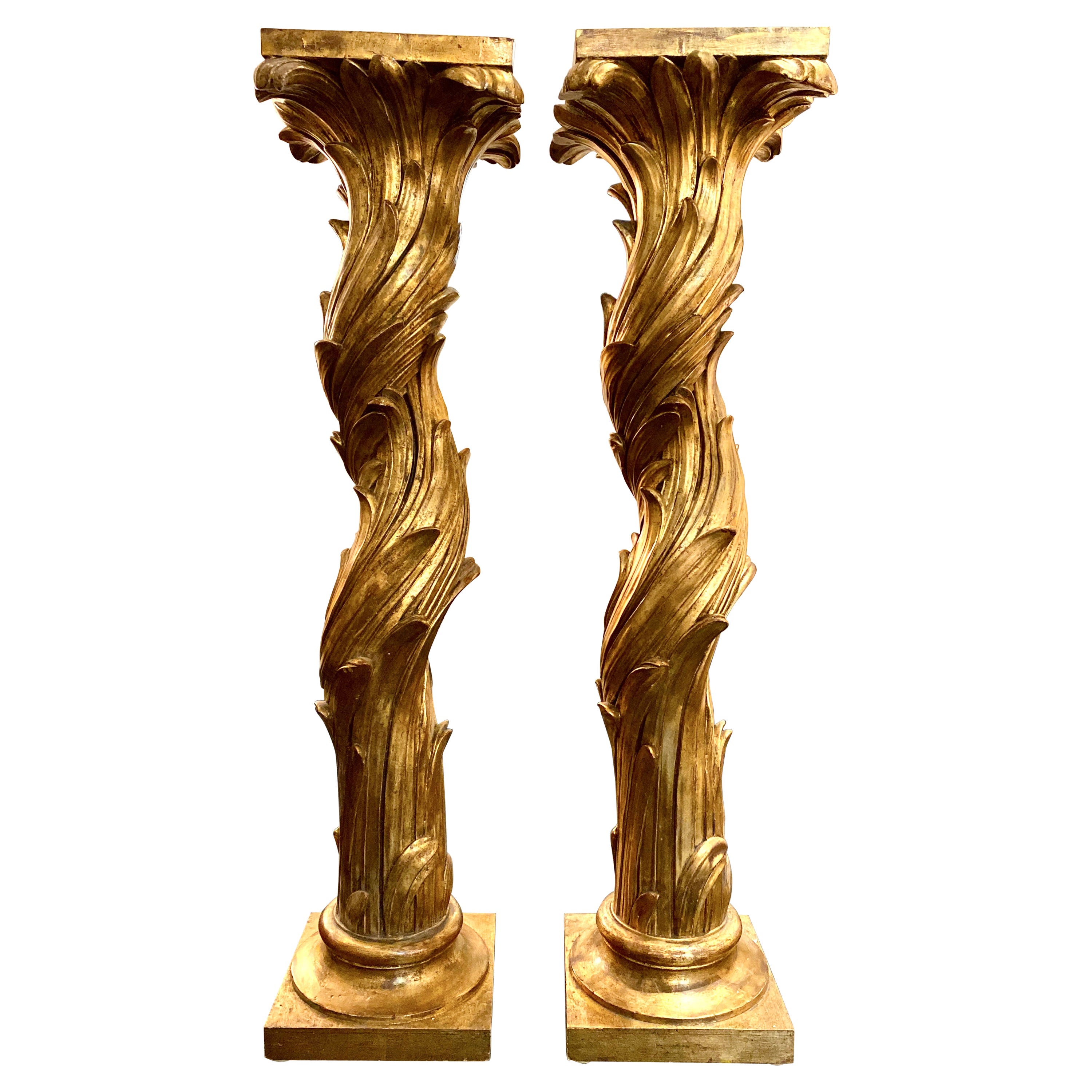 Paire de colonnes en plâtre doré Serge Roche, mi-siècle moderne