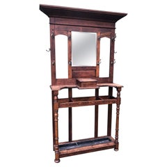 On Sale-Antique Oak Hall Tree with Mirror