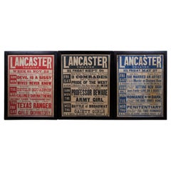 3 Antique 1930s Lancaster Theatre Movie Marquee Posters Signs Theater Artwork