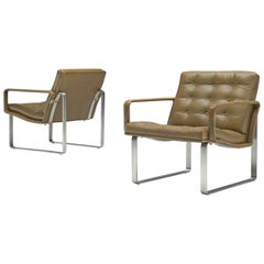 Ole Gjerløv-Knudsen & Torben Lind Pair of Lounge Chairs in Olive Green Leather