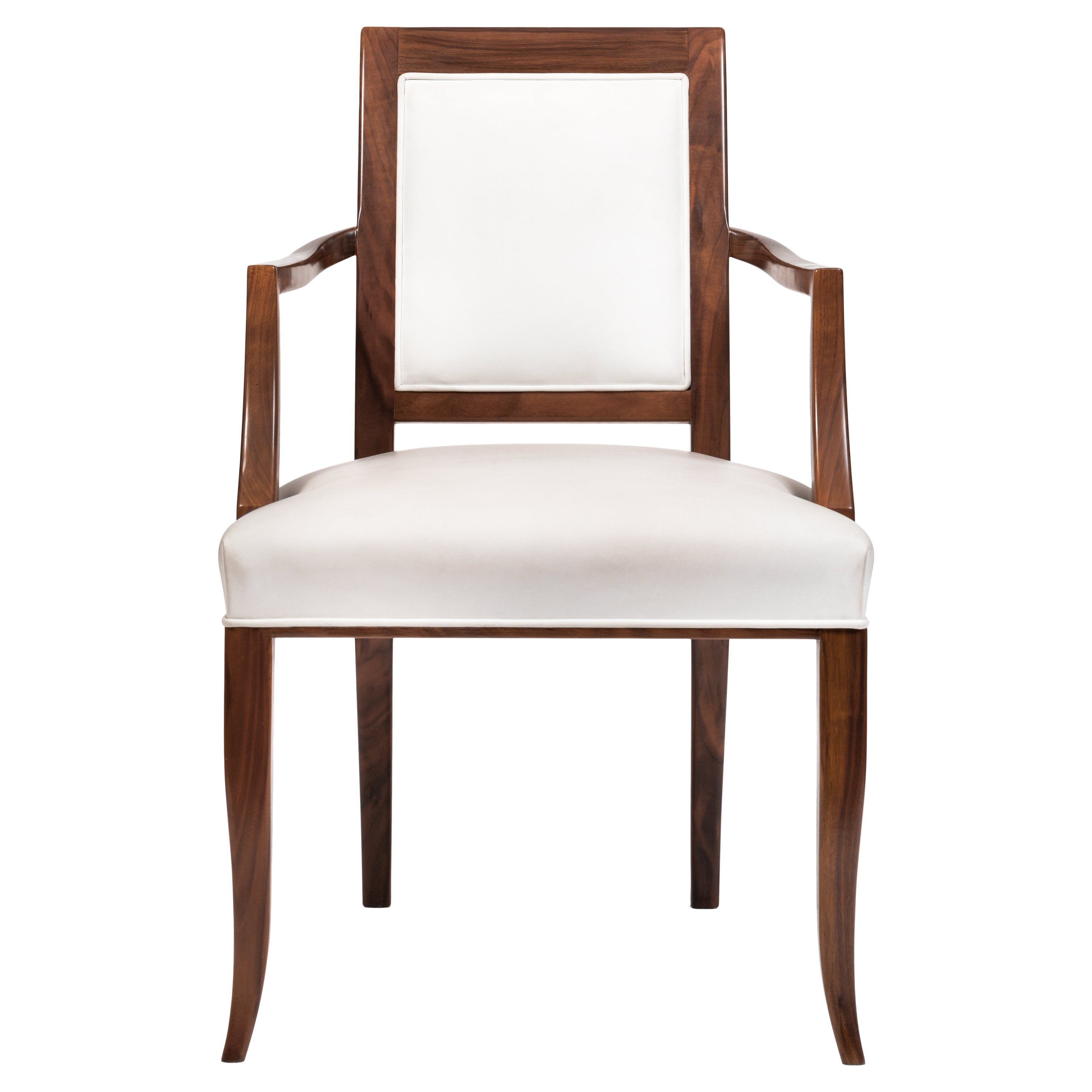 Contemporary Style Walnut Chair with Armrests, Made in Italy