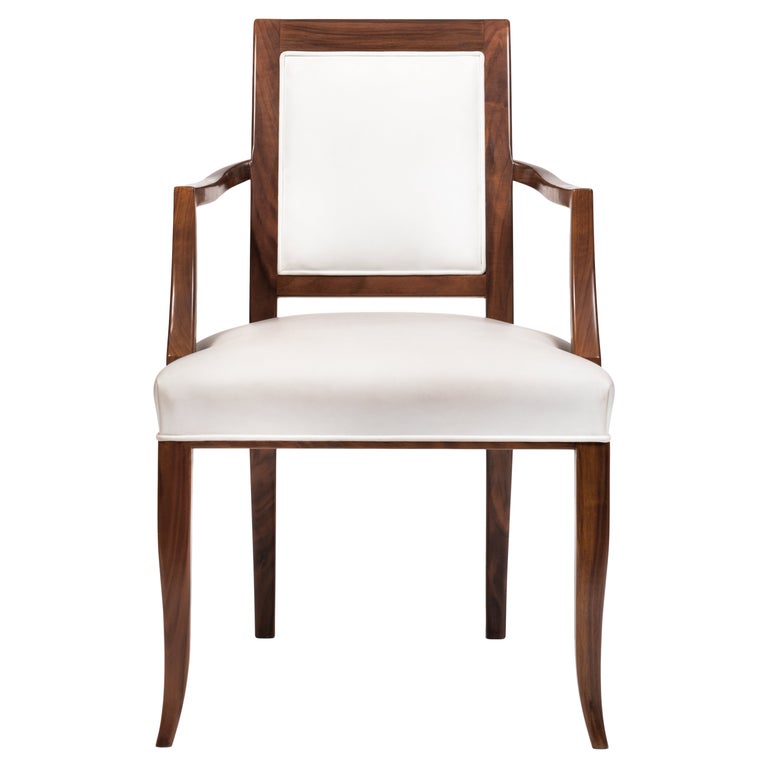 Contemporary Style Walnut Chair with Armrests, Made in Italy For Sale