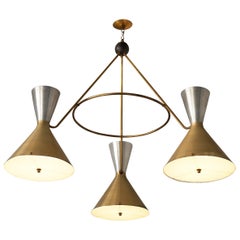 Large Round Chandelier in Metal with Three Shades