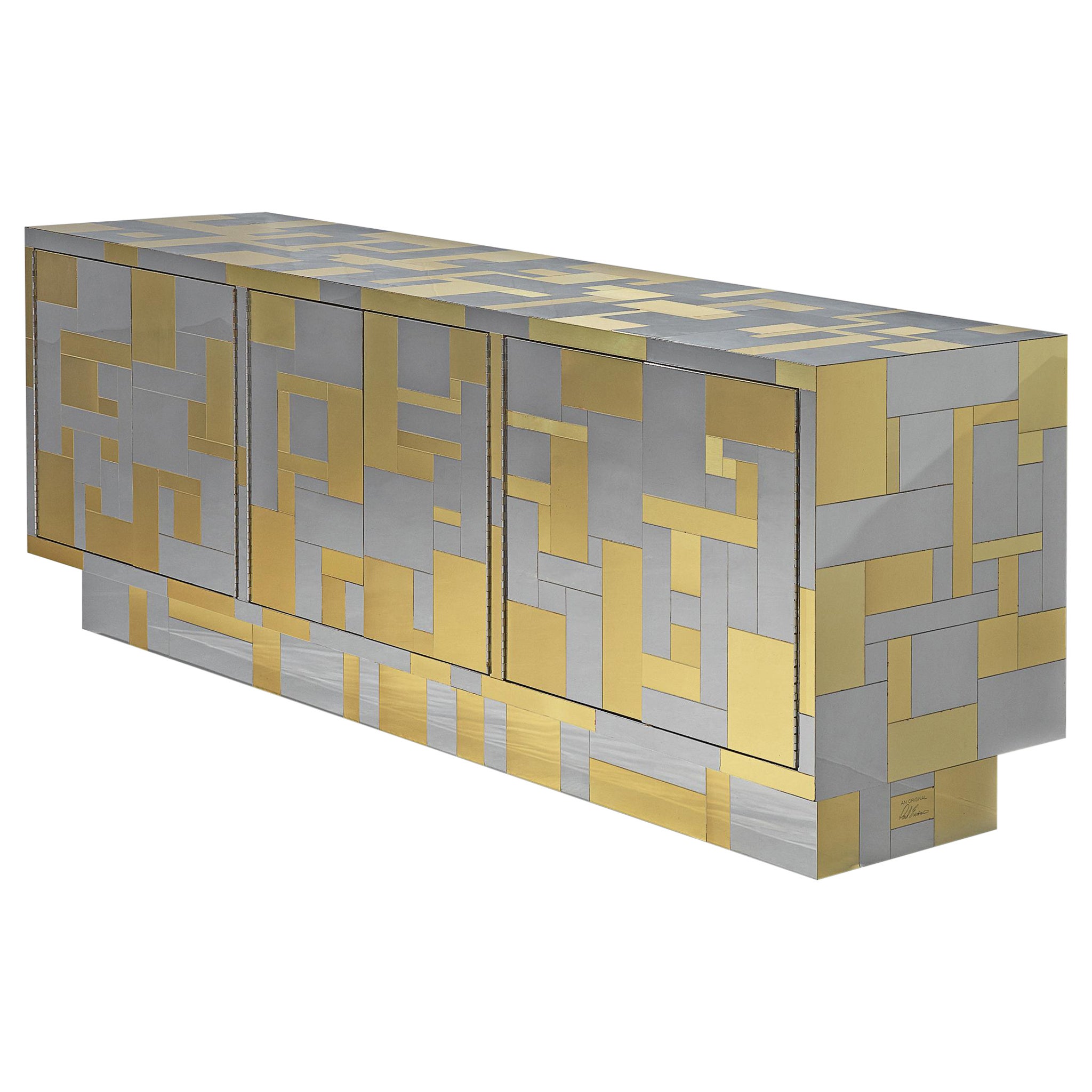 Paul Evans for Directional "Cityscape II" Sideboard in Chrome and Brass