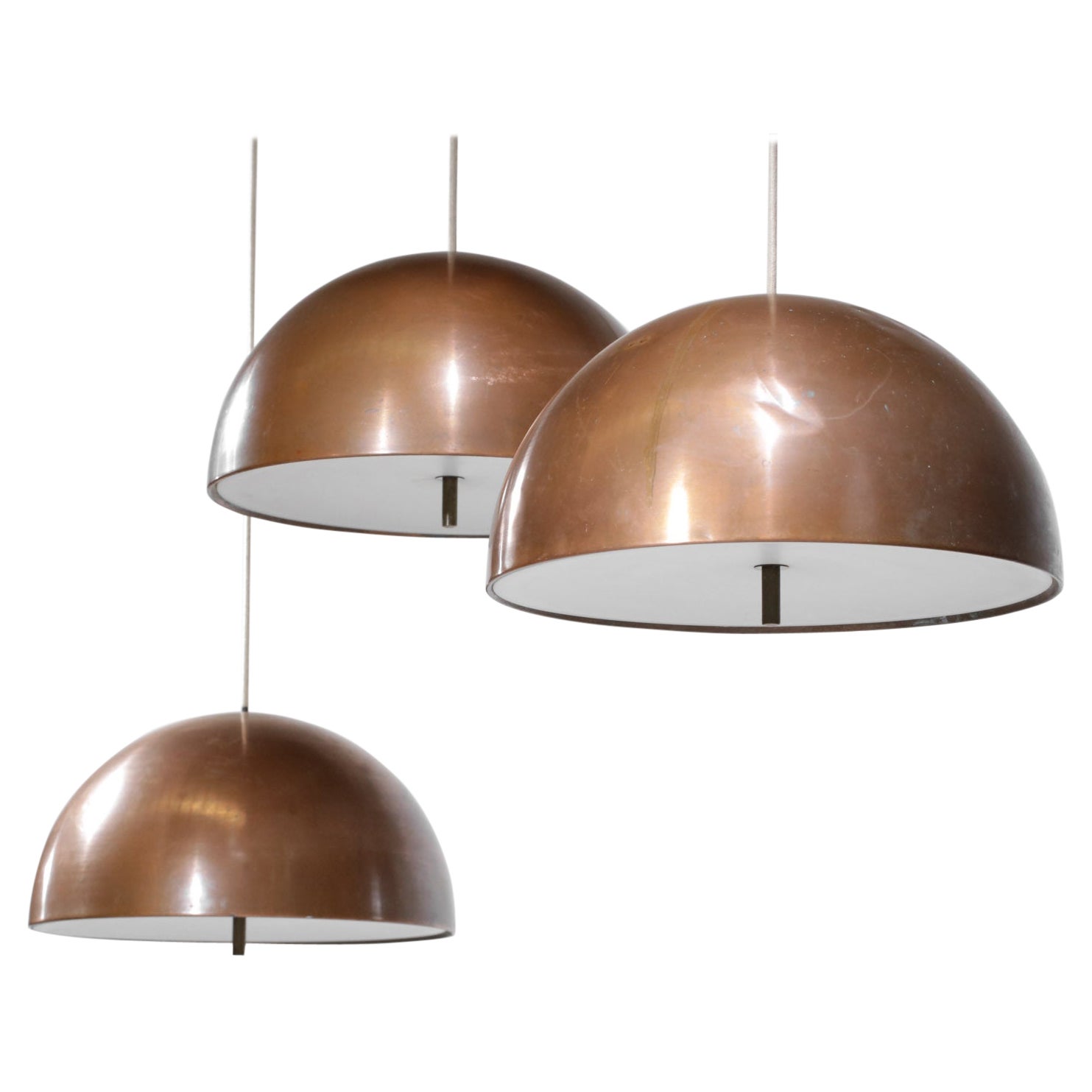 Set of 3 Danish 60's Copper Pendant Lamps by Designer Jo Hammerborg D179