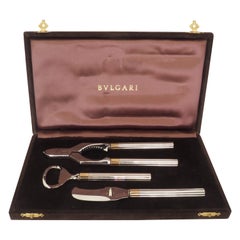 Bvlgari Silver and Gilt Champagne and Opener Set Stamped with Presentation Case