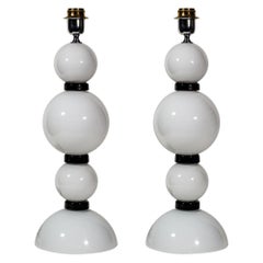 Pair of Hand Blown Glass White and Black Table Lamps by Alberto Dona