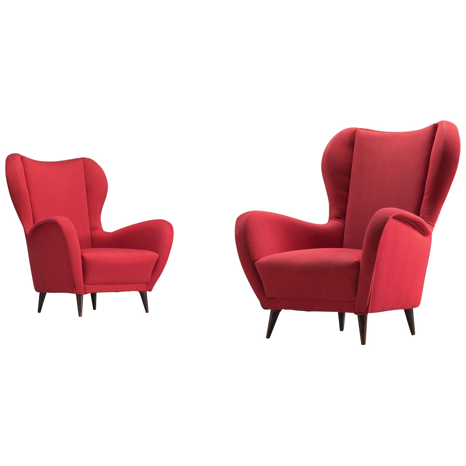 Italian Club Chairs in Red Upholstery