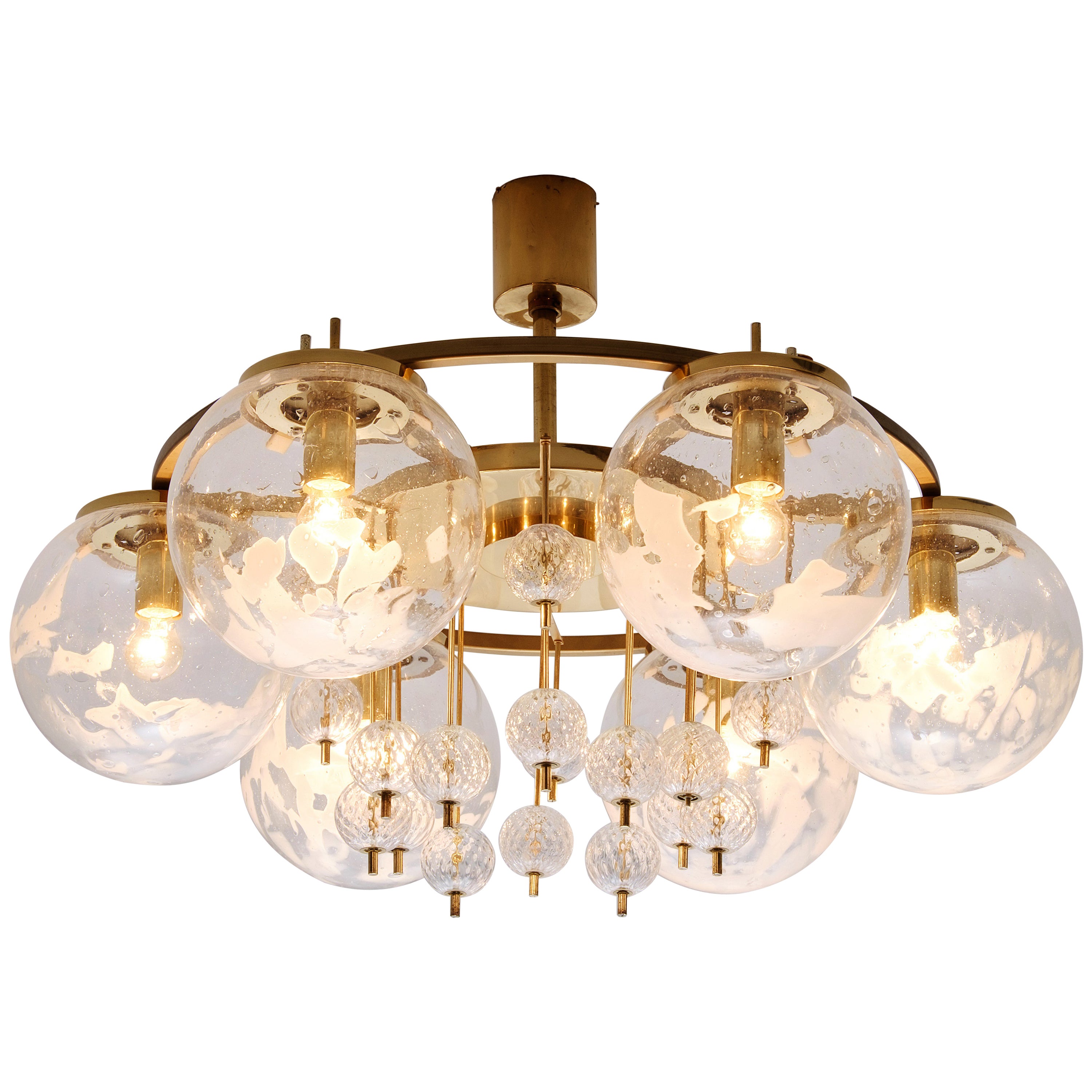 Delicate Chandelier in Brass with Spheres in Glass
