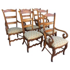 Charming Set of 6 Vintage French Country Dining Chairs Fleur di Lis Upholstery