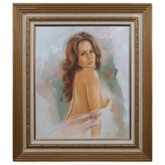 Vintage Original Oil Painting on Canvas Nude Painting Portrait by Kelvin