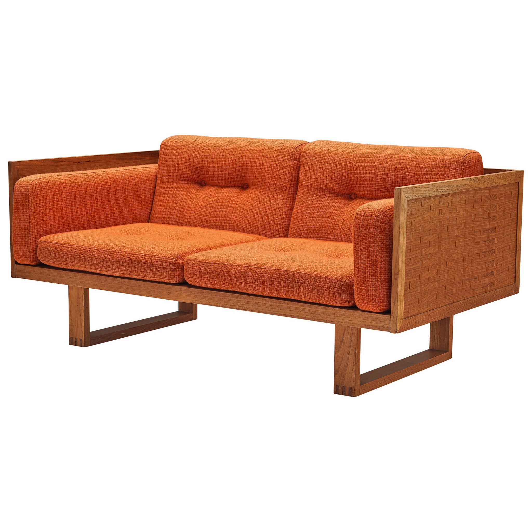 Paul Cadovius Sofa in Oak and Orange Upholstery 