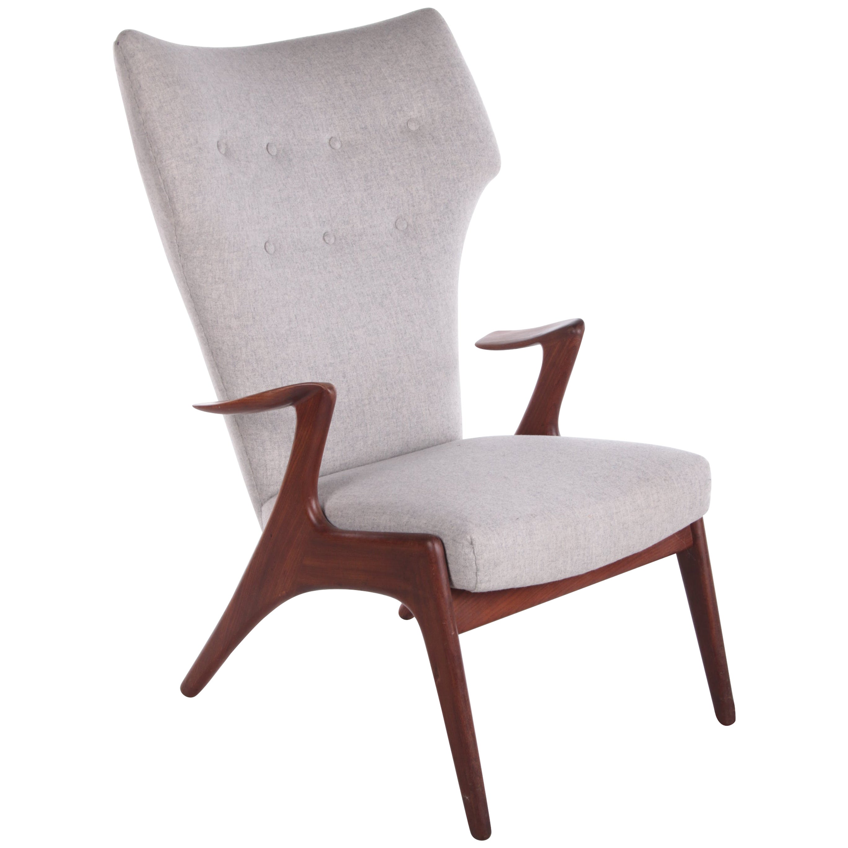 Danish Wing Chair in Teakwood by Kurt Østervig, 1950s