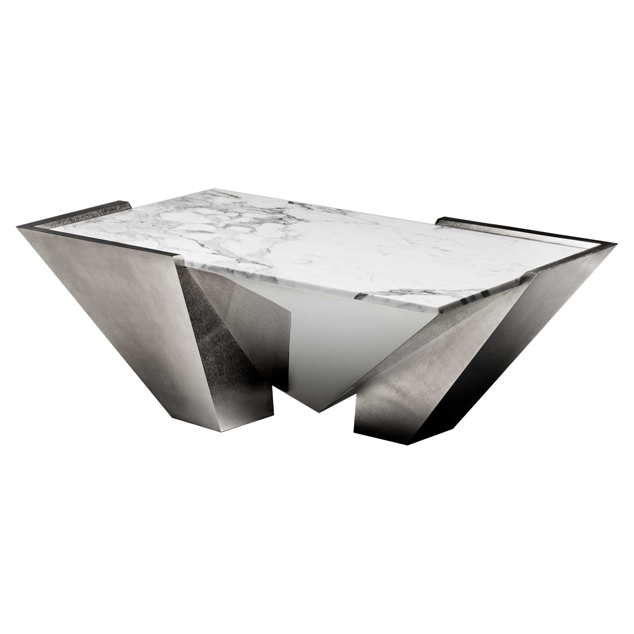 Garrido Lineal Coffee Table in Anthracite Nickel Finish with Marble-Top For Sale