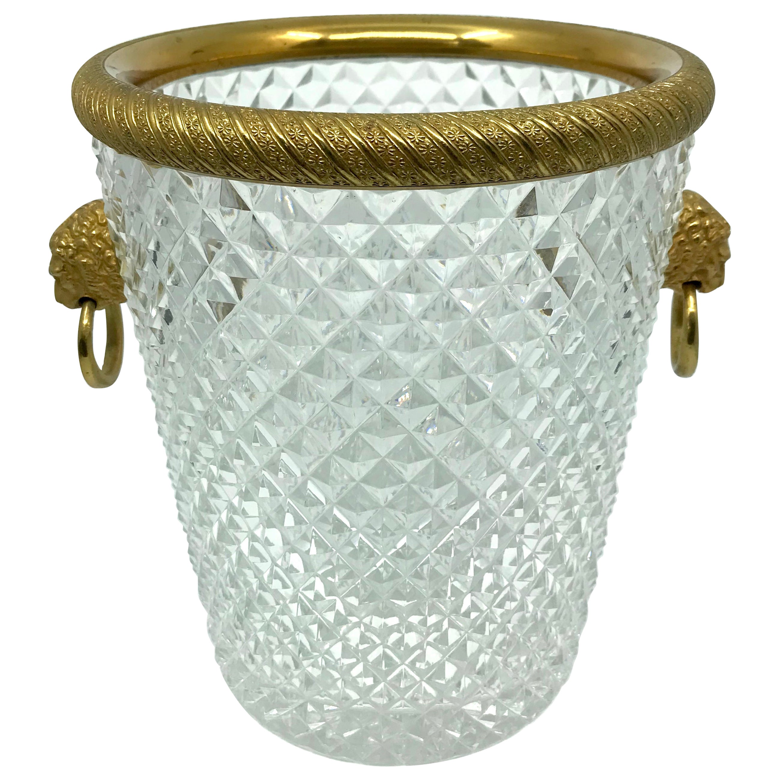 Crystal and Ormolu Lion Head Ring-Handle Champagne Ice Bucket