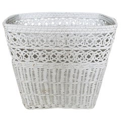 Vintage White Rectangular Wicker Waste Basket