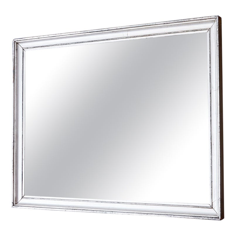 Large Rectangular Mirror in Antique Silver Frame, France Early 19th-Century