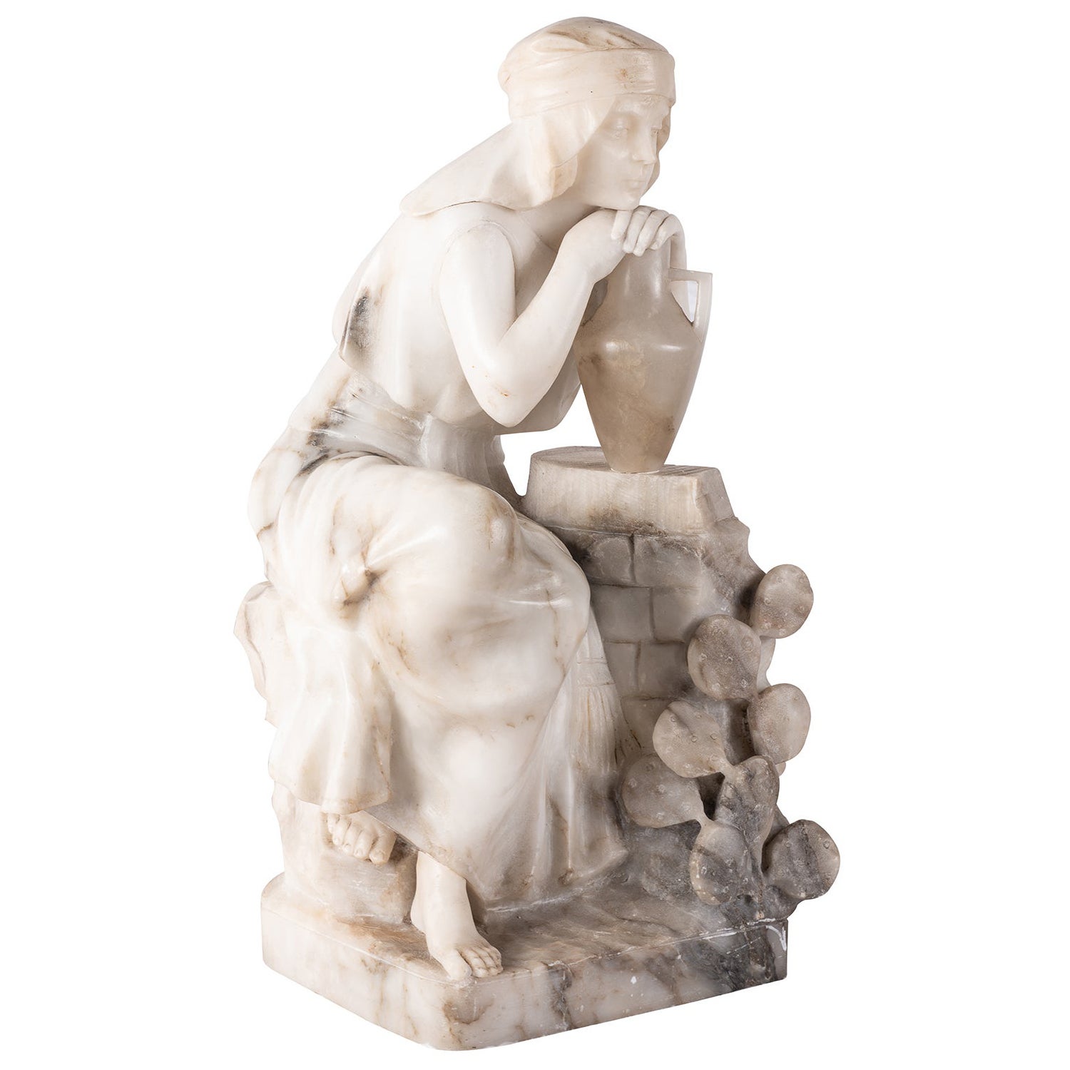 19th Century Alabaster Arab Girl Holding a Water Jug For Sale