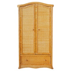 Vintage Two Door Rattan Cabinet with Shelves and Hanger, France 1960