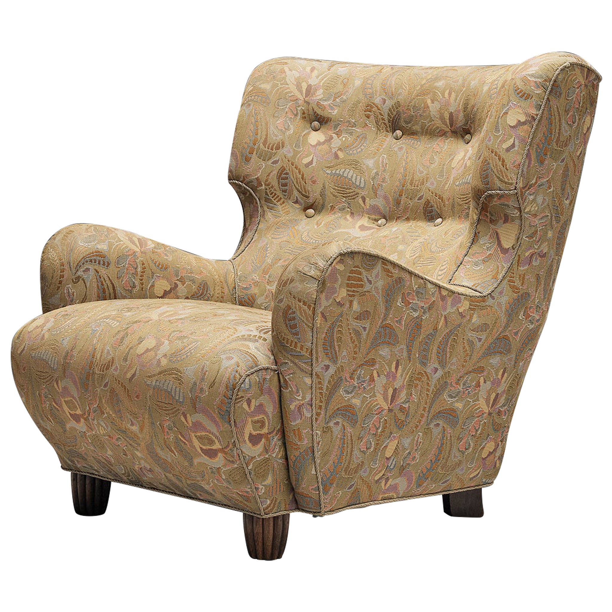 Easy Chair in Beige Decorative Upholstery For Sale